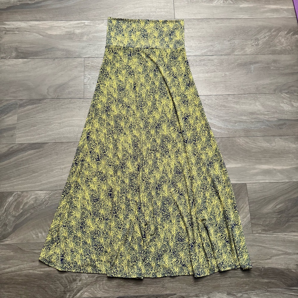 LuLaRoe Blue and Yellow Abstract Maxi Skirt XS - Picture 2 of 4